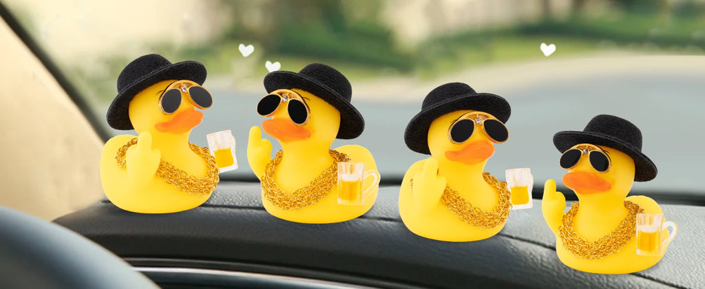 Rubber Middle Finger Duck Car Ornament Funny Office Gift Dashboard Decoration Premium Automotive Accessory