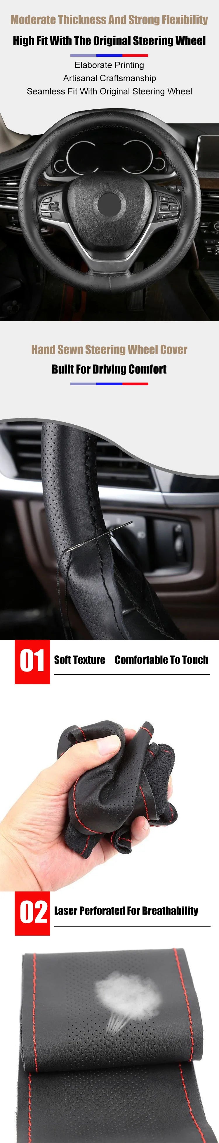 Car Steering Wheel Cover Needles And Braid Thread Artificial Leather Car Covers