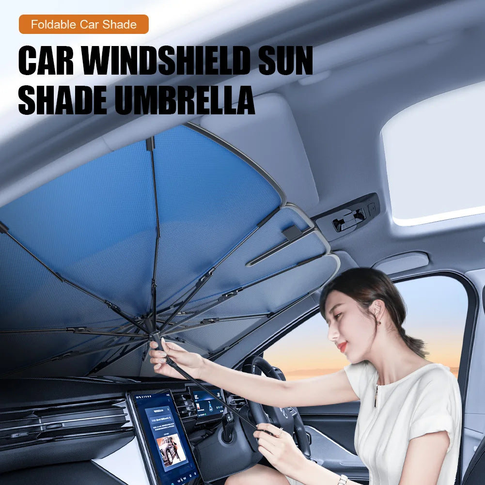 Car Sunshade Windshield Umbrella with 360° Rotation Bendable Handle Front Window