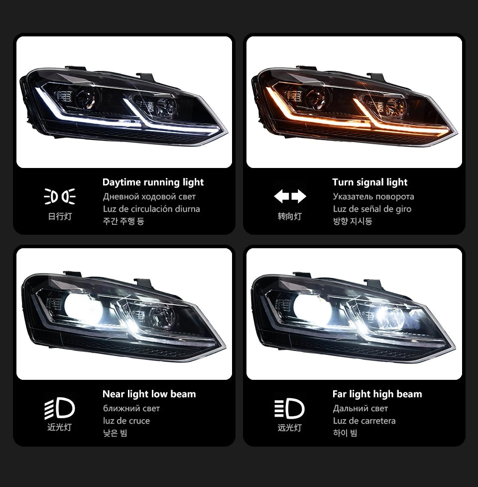 AKD LED Car Lights for VW Polo Headlight  2011-2017 Volkswagen Vento LED Projector Lens Head Lamp DRL Hid Head Lamp Bi Xenon Beam Accessories
