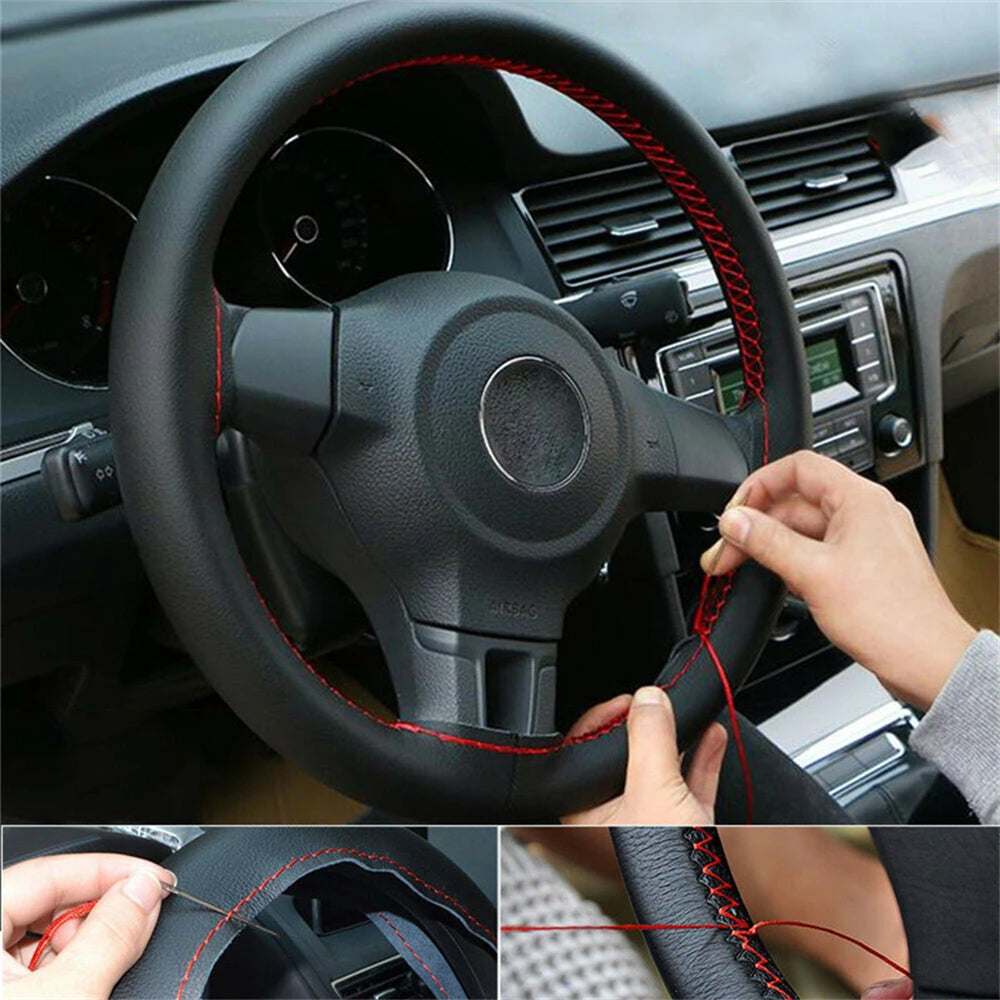 Steering Wheel Cover DIY Leather Braiding Cover Universal Lace Up