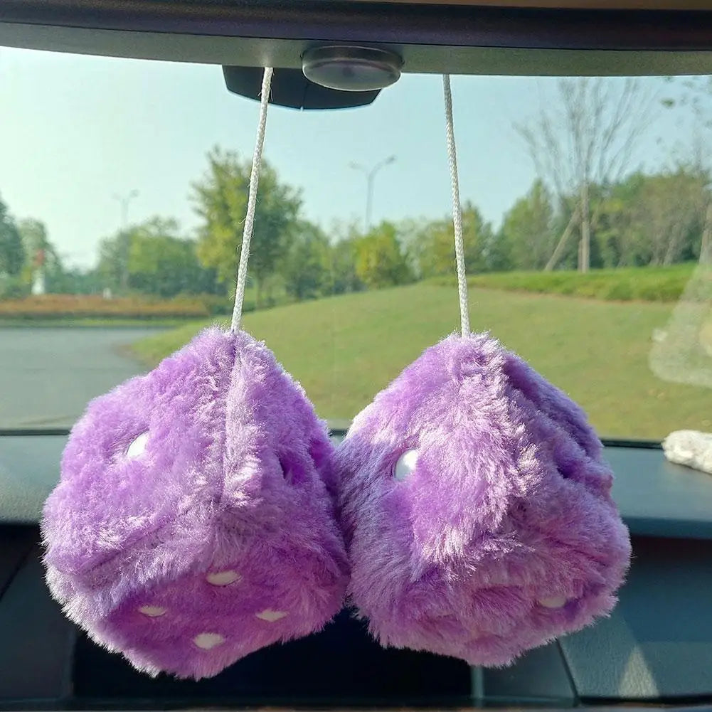 Big Long Hair Hot Stamping Dot Dice Plush Toy Cube Pendant Car Ornament Sieve Premium Automotive Accessory