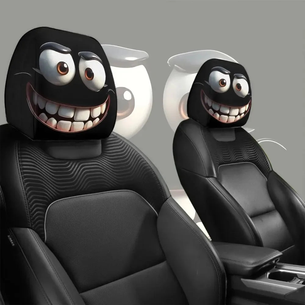 2 pcs Cartoon Face Printed Car Pillowcase Soft Comfortable Decorative Cushion