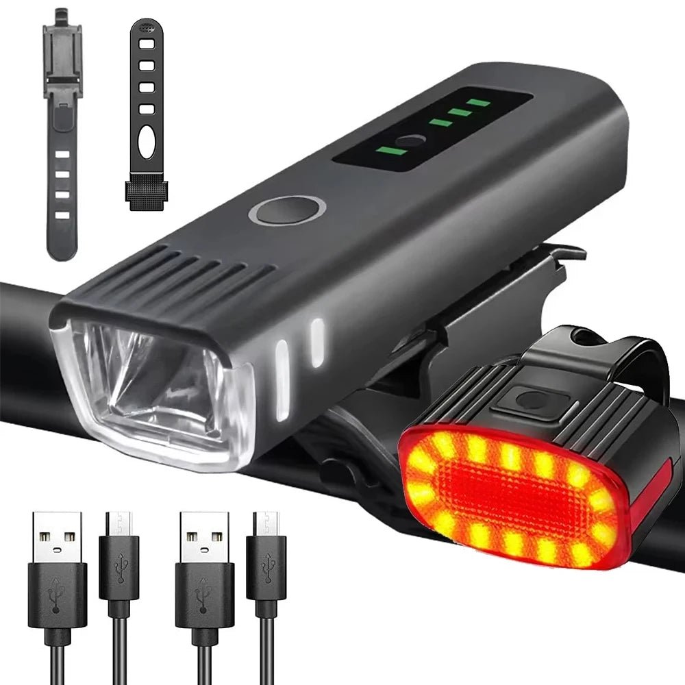 Cycling Bicycle Front Rear Light Set Bike USB Charge Headlight Light MTB Waterproof Taillight LED Lantern Bicycle Accessories