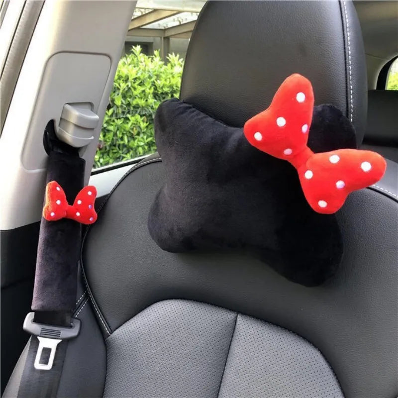 Bestseller Cute Bowknot Car Headrest Neck Pillow Universal Plush Seat Belt