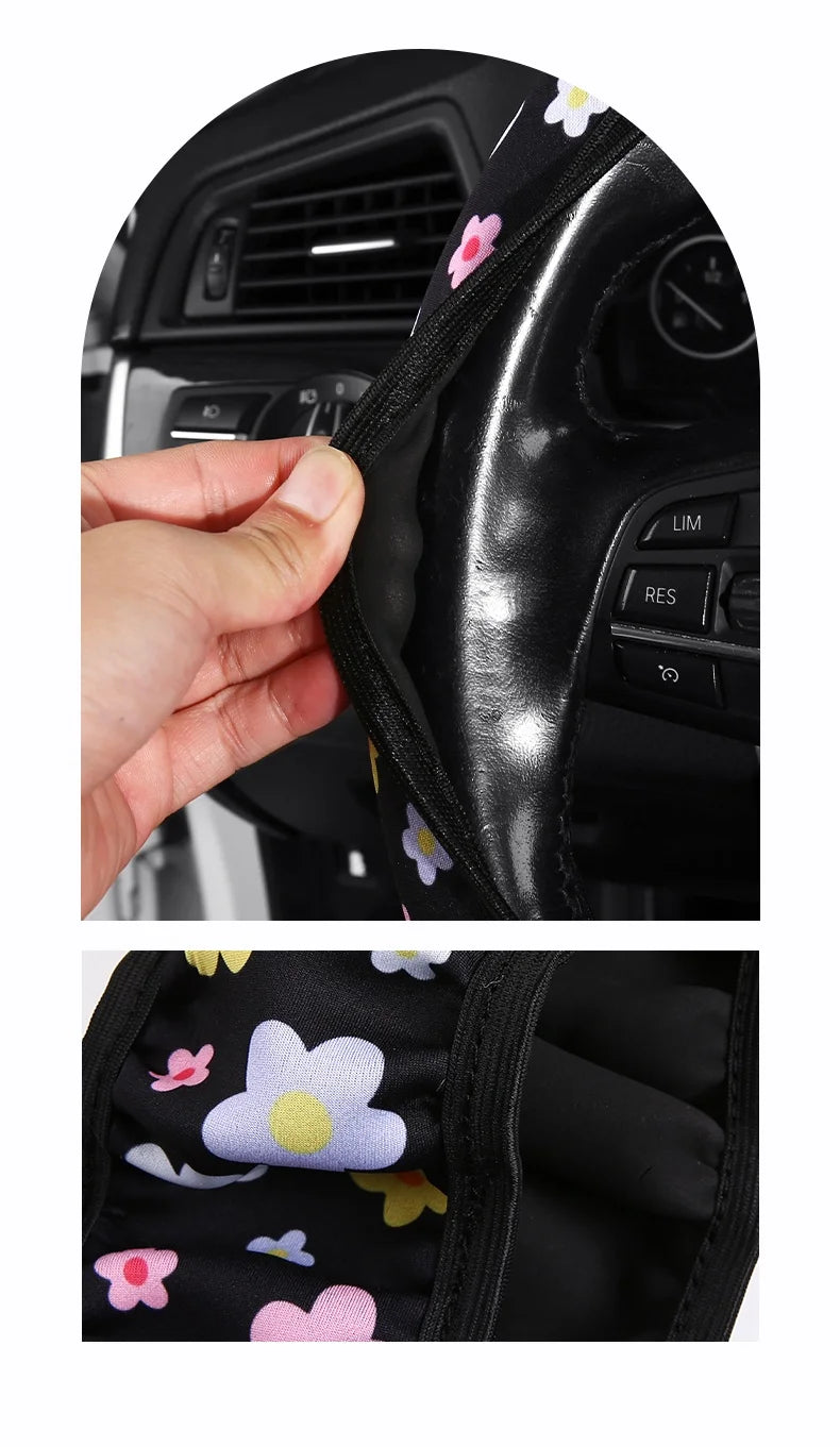 Car Steering Wheel Cover Flowers Print Anti-slip Universal Auto Steering Wheel