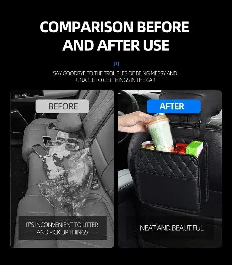 Multifunctional Car Seat Storage Bag Leather Auto Organizer Garbage Interior