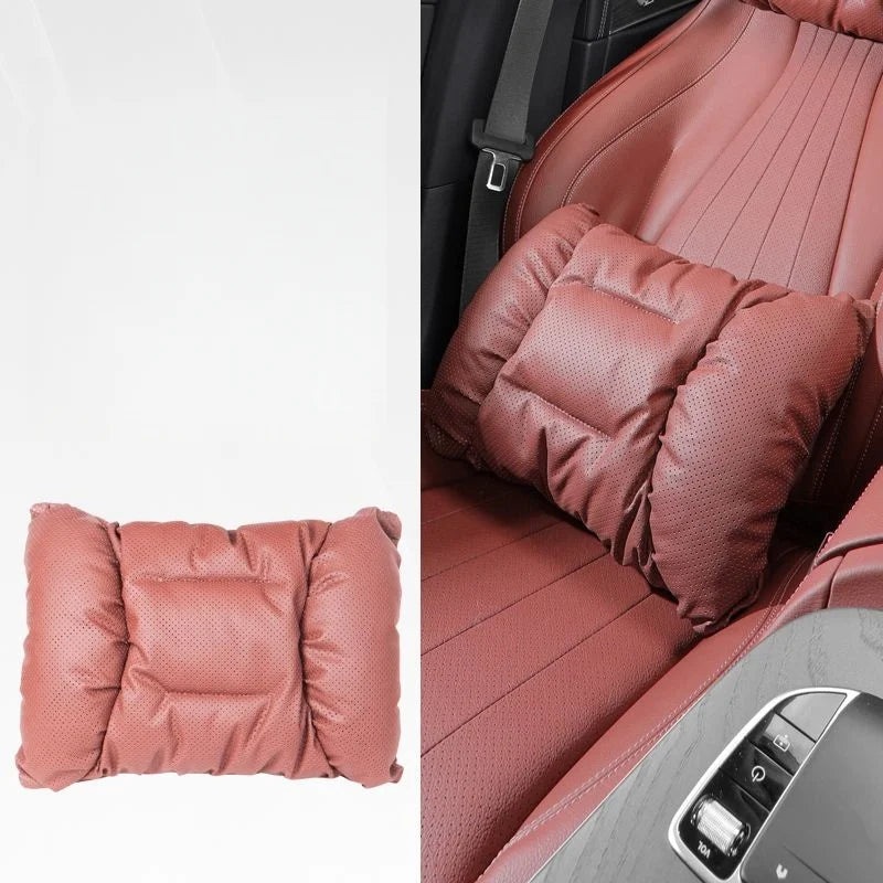 Memory Leather Car Headrest Neck Support Backrest Breathable Punched Design