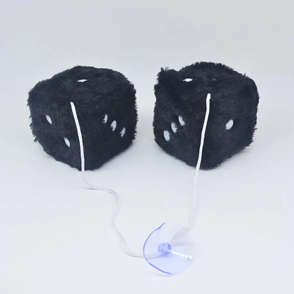 Big Long Hair Hot Stamping Dot Dice Plush Toy Cube Pendant Car Ornament Sieve Premium Automotive Accessory