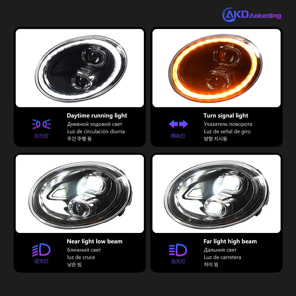 AKD Head Lamp for VW Beetle LED Headlight 2006-2021 Headlights Beetle DRL Turn Signal High Beam Angel Eye Projector Lens