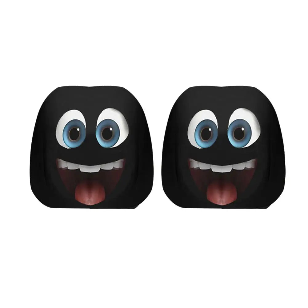2PCS Funny Cartoon Premium Car Headrest Covers Elastic Stretchable Universal