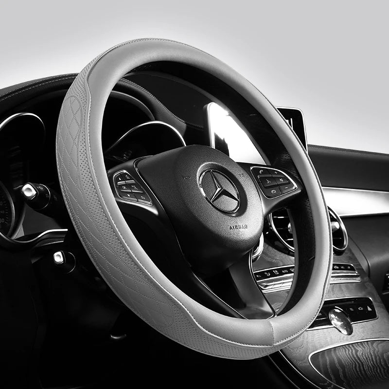 Steering Wheel Cover, Non-slip Napa Leather Perforated Patchwork Car Auto Vehicl