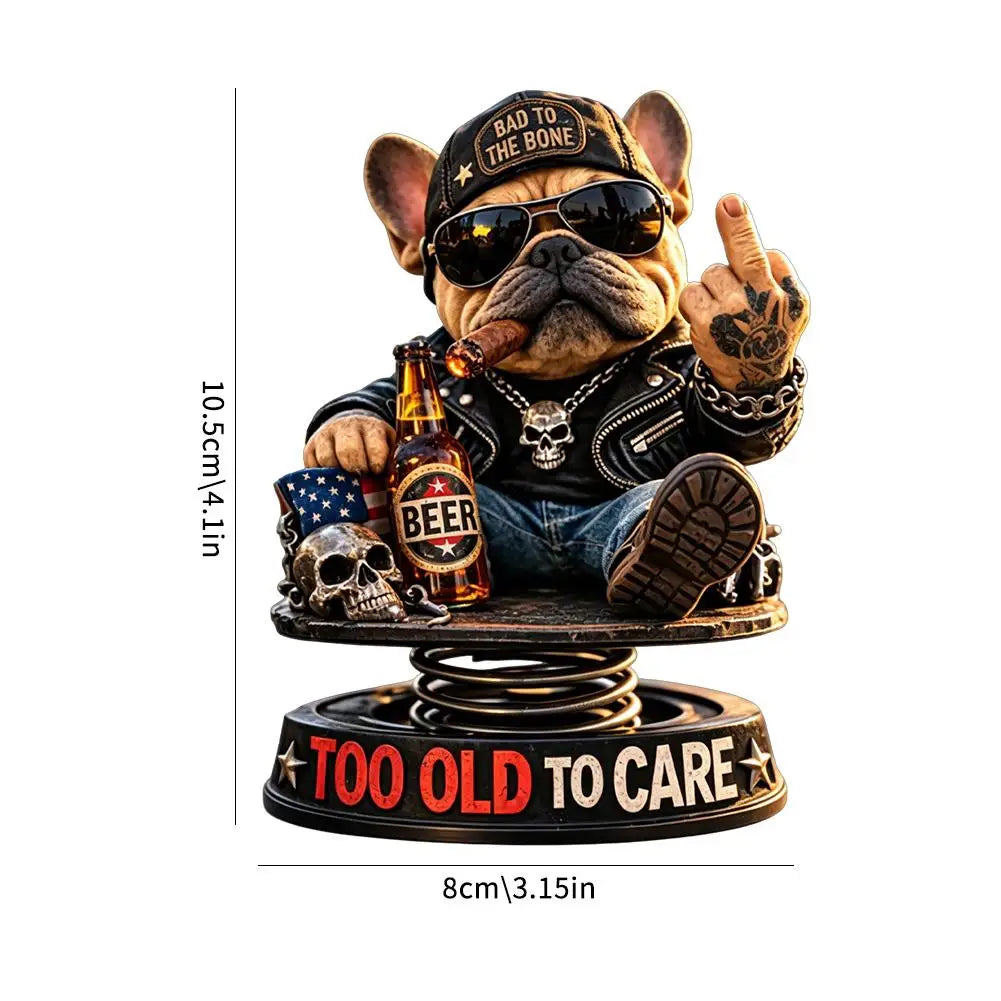 Biker Bulldog Dashboard Ornament Spring Shaking Design 105cm Tall Cold Cast Premium Automotive Accessory