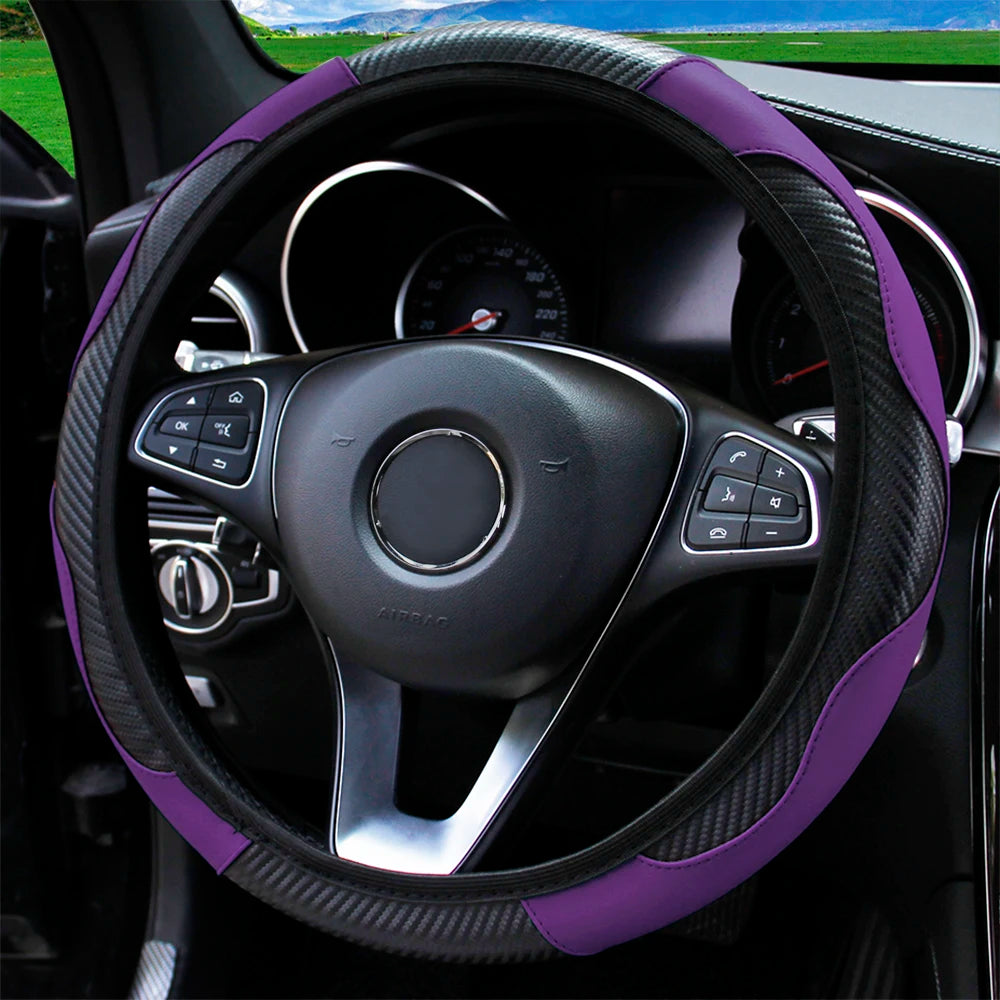 Steering Wheel Cover Carbon Fiber Leather Car without Inner Ring