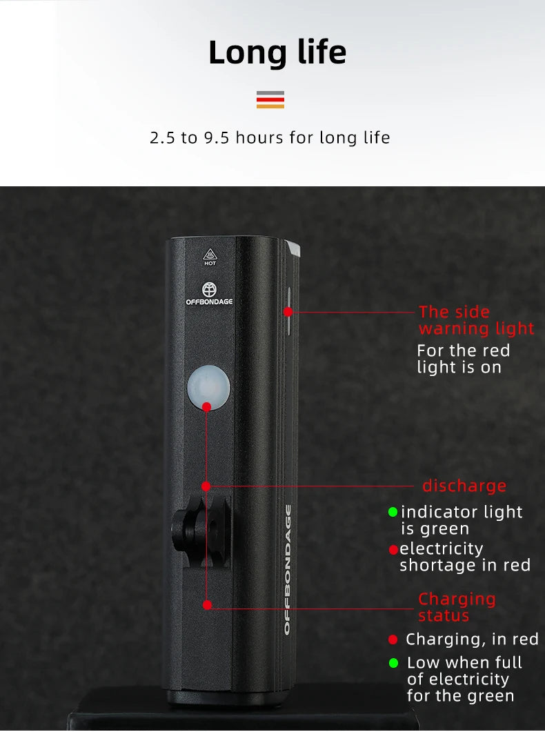 OFFBONDAGE Bike Front Light Rainproof USB Rechargeable Bicycle Light 1000LM Cycling Headlight LED 4800mAh Flashlight Bike Lamp
