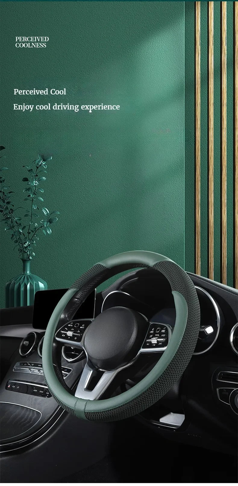 Car Steering Wheel Cover Premium Leather Stitched with Breathable Mesh Fabric