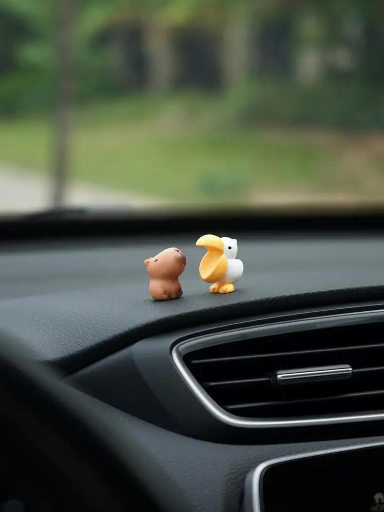 Cute Cartoon Capybara With Duck Mini Car Dashboard Ornament No Eating Colleagues Premium Automotive Accessory