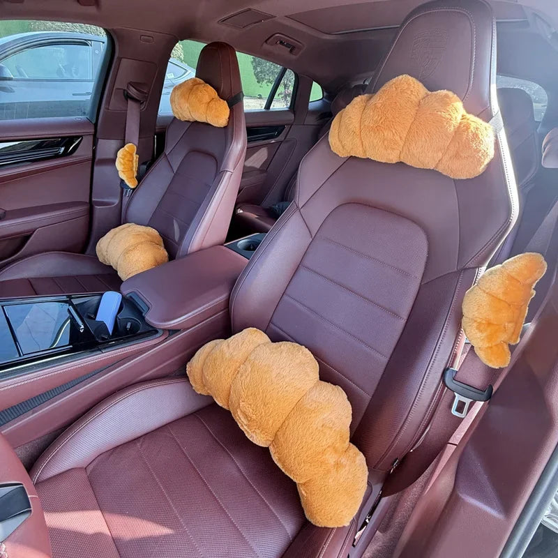 Cute Croissant Car Headrest Neck Pillow Plush Bread Seat Belt Cover Head