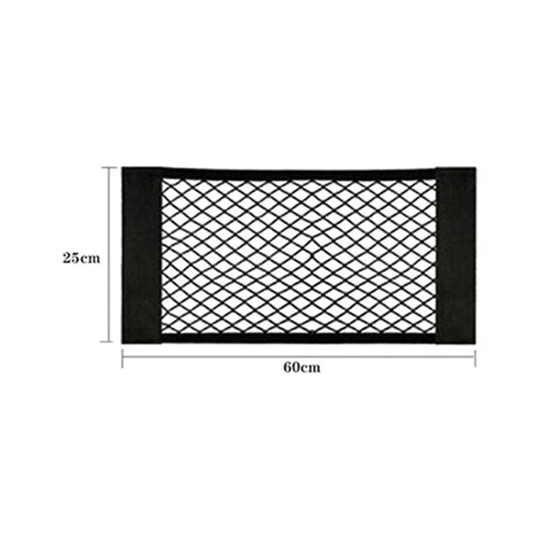 Car Seat Back Organizer Trunk Net Mesh Pocket Elastic String Magic Sticker