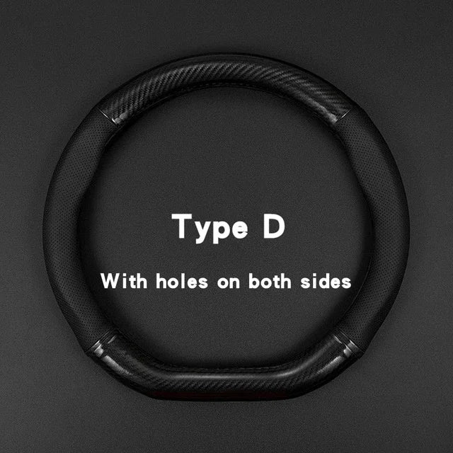 Universal Car Steering Wheel Cover Carbon Fiber Leather D shape O Shape