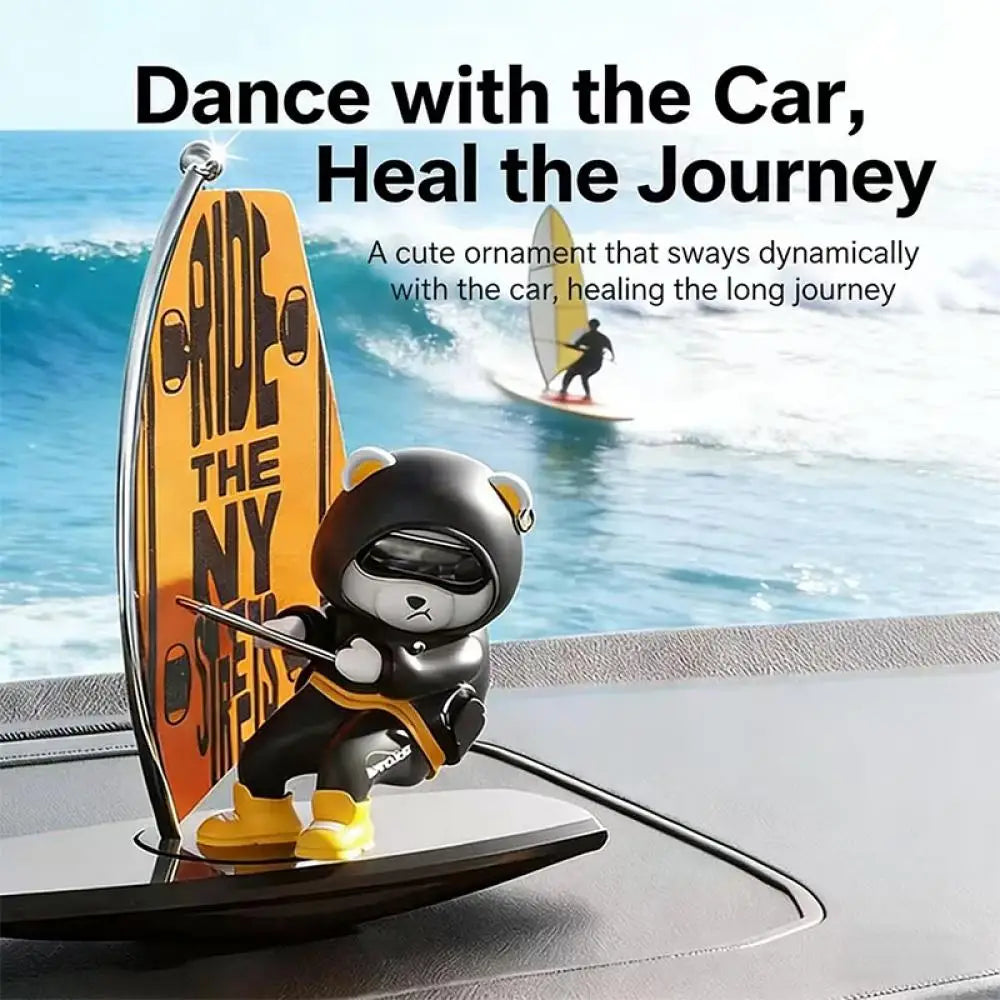 Car Dashboard Ornament Automatic Swing Surfing Bear Center Console Creative Auto Premium Automotive Accessory