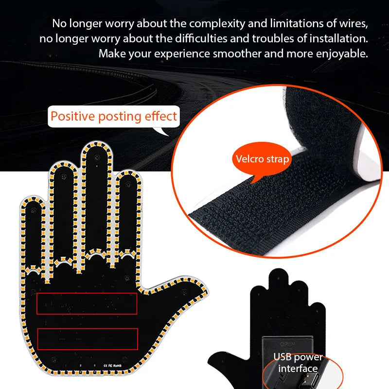 Funny Car Finger Gesture Light Multi-function Warning Tip Anti-Tailgating Premium Automotive Accessory