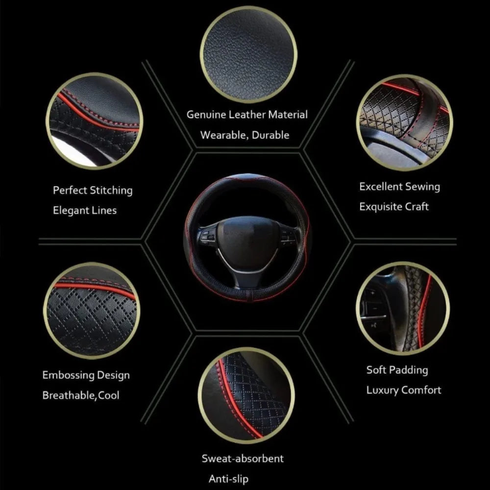 Car Steering Wheel Cover, Anti-Slip, Safety, Soft, Breathable, Heavy Duty
