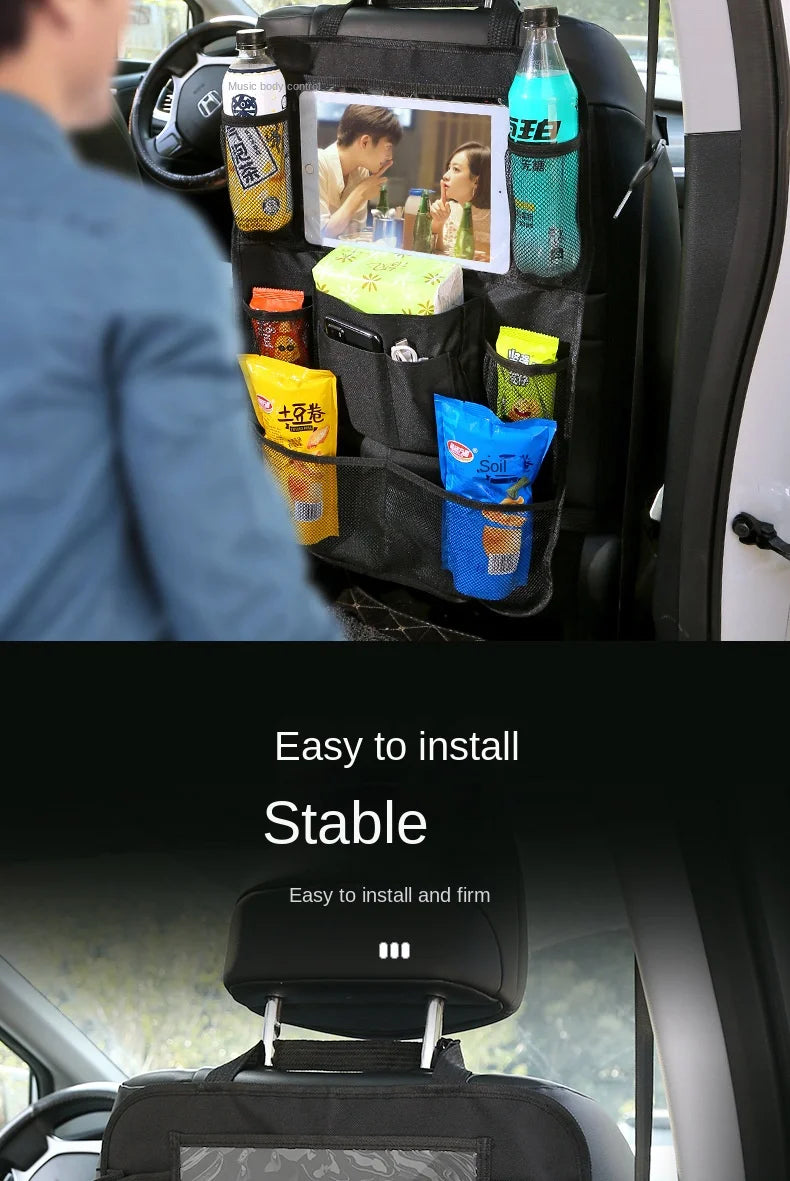 Car Backseat Organizer with Touch Screen Tablet Holder Auto Storage Pockets
