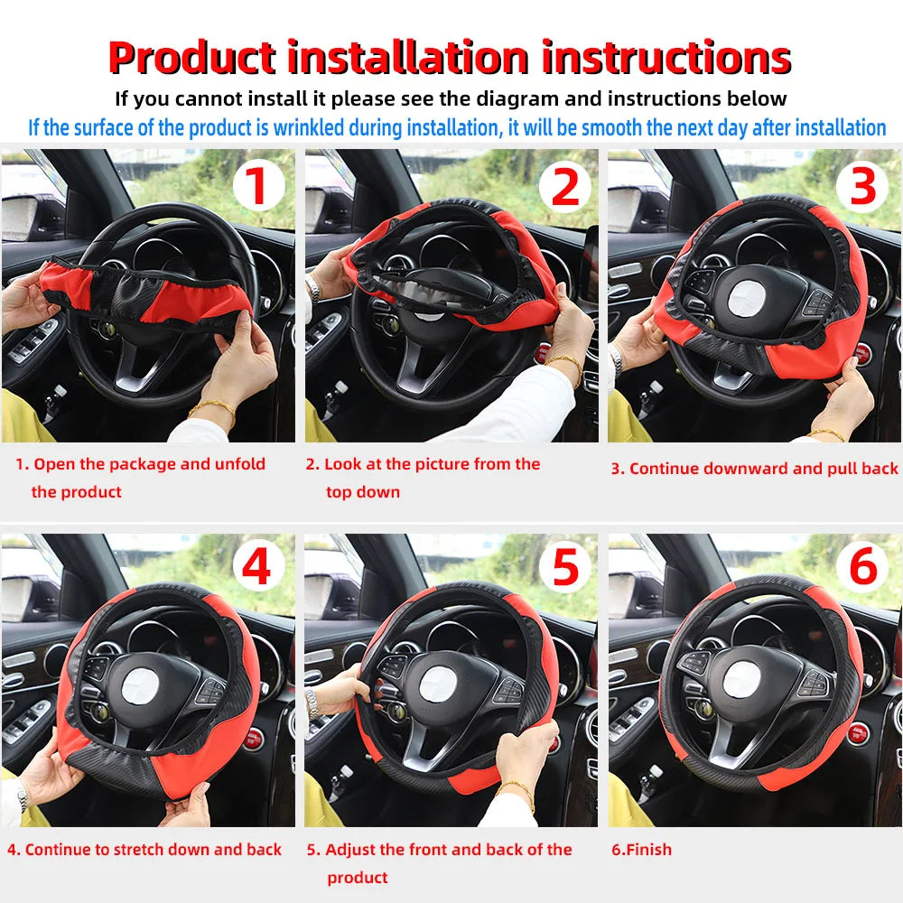 Steering Wheel Cover Carbon Fiber Leather Car without Inner Ring