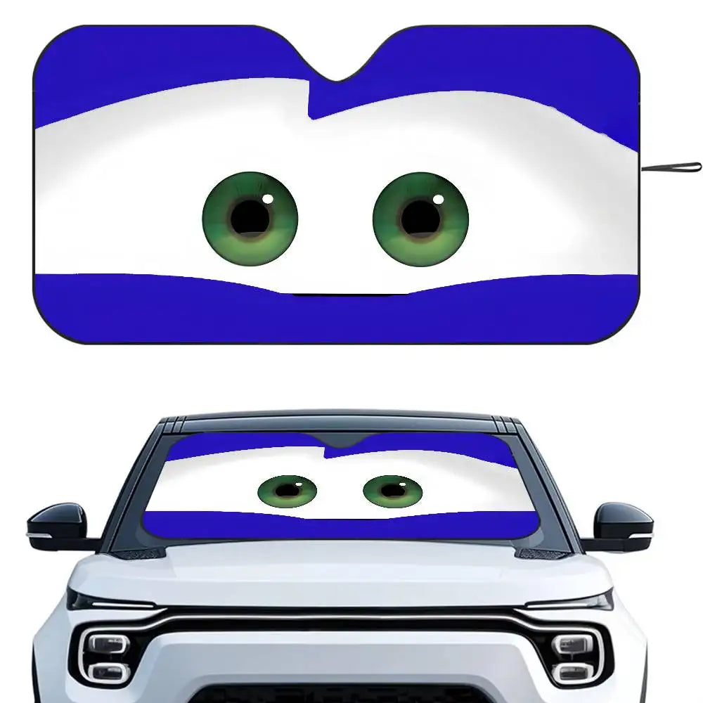 Cartoon Car With Cute Eyes Car Sun Shade Windshield Foldable Three-layer
