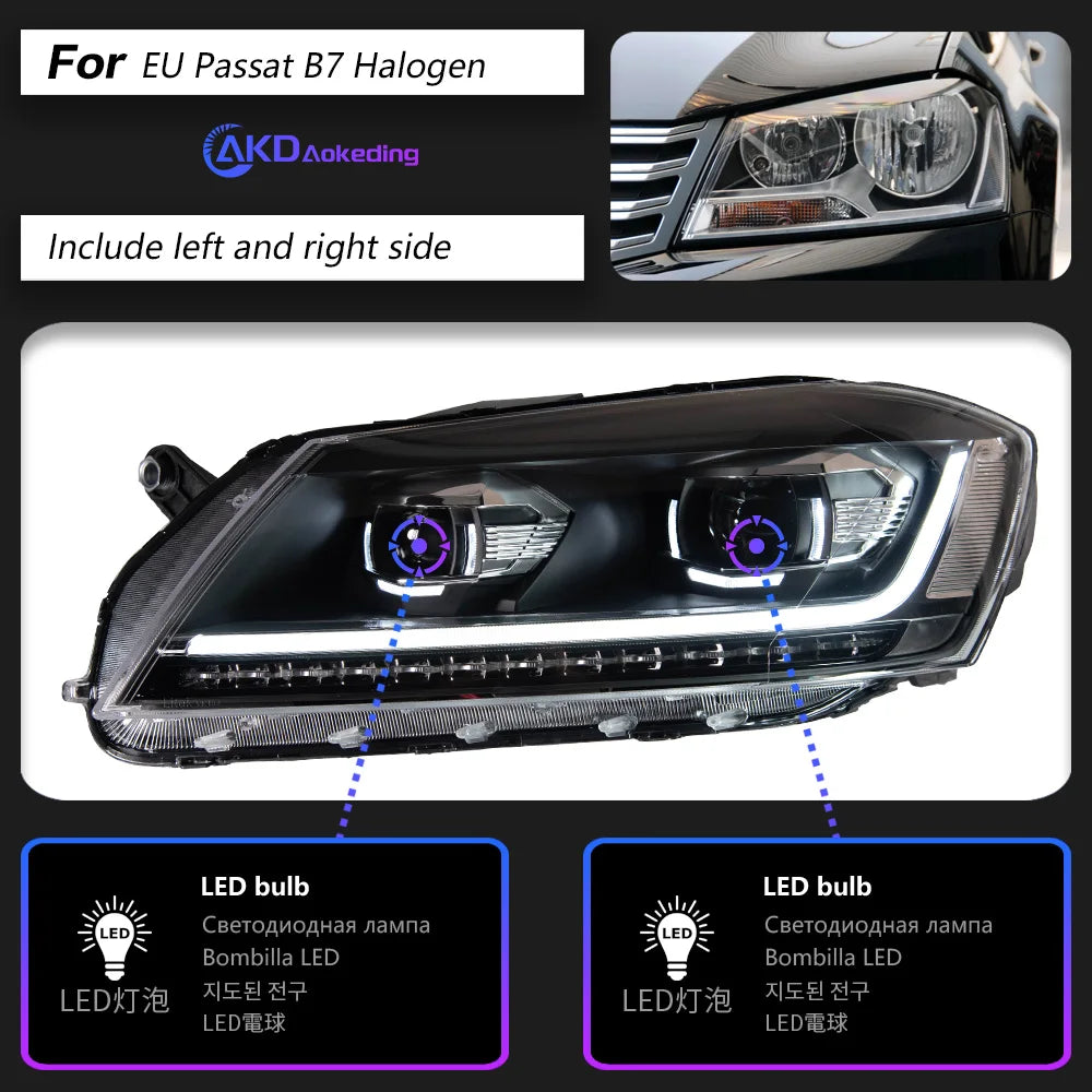 AKD Car Lights for VW Passat B7 LED Headlight Projector Lens 2012-2015 Magotan Dynamic Signal DRL Head Lamp Auto Accessories