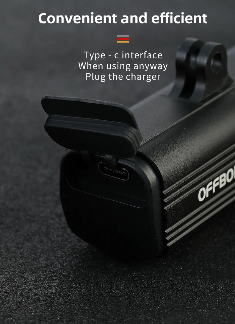 OFFBONDAGE Bike Front Light Rainproof USB Rechargeable Bicycle Light 1000LM Cycling Headlight LED 4800mAh Flashlight Bike Lamp