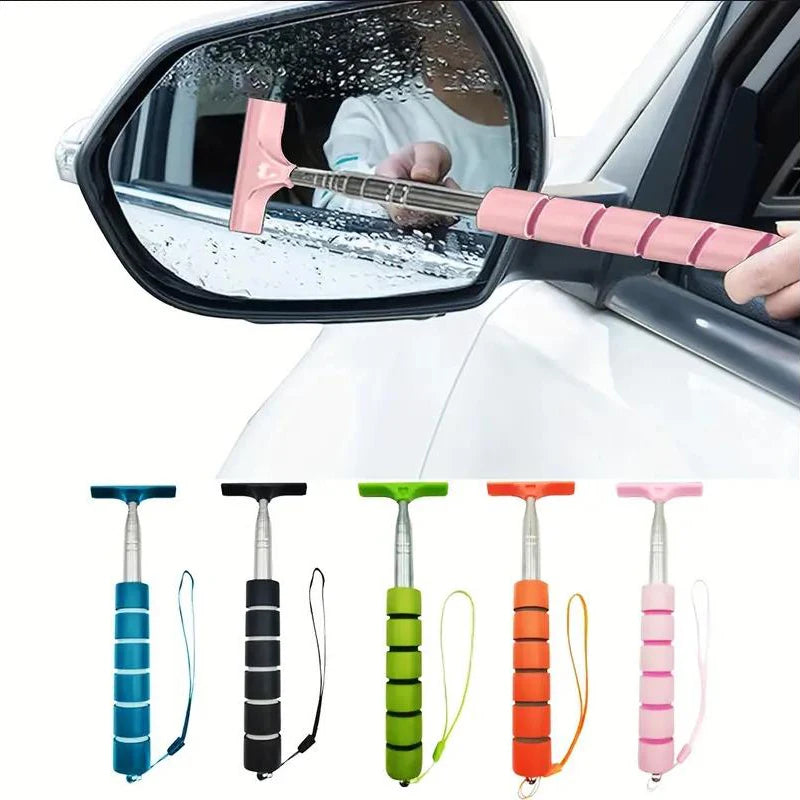 Car Rearview Mirror Wiper Telescopic Handle Durable Stainless Auto Glass Premium Automotive Accessory