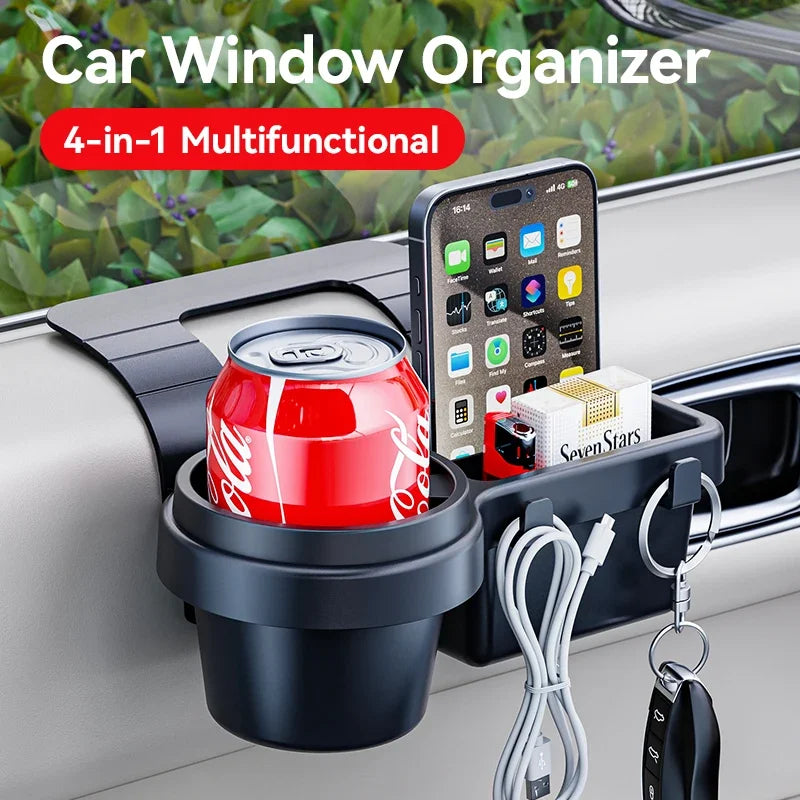 Car Cup Stand Phone Holder Mount Tray Side Door Window Storage Barrel Pocket
