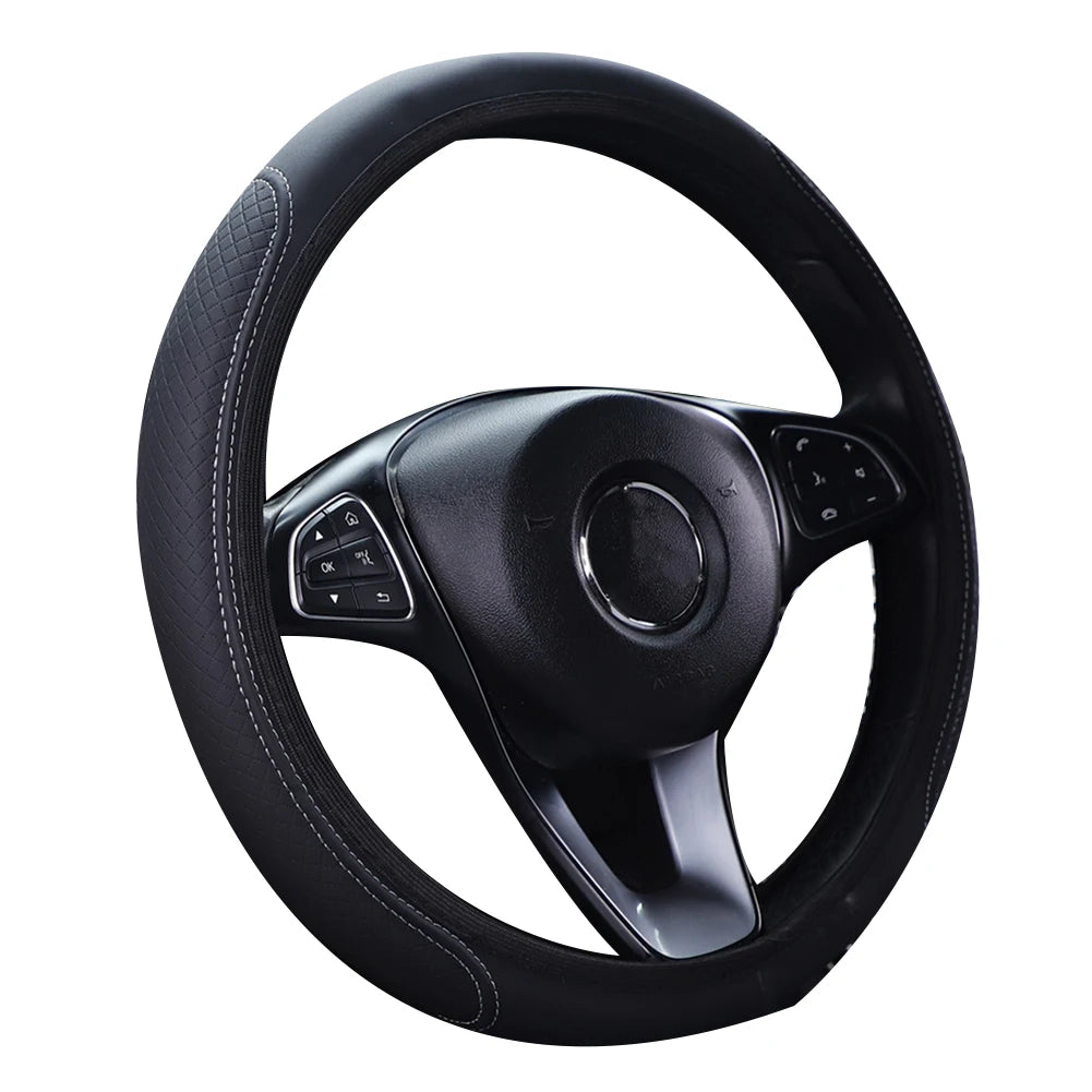 1pc Steering Wheel Cover Breathable Leather Anti Slip PU Leather Steering Covers