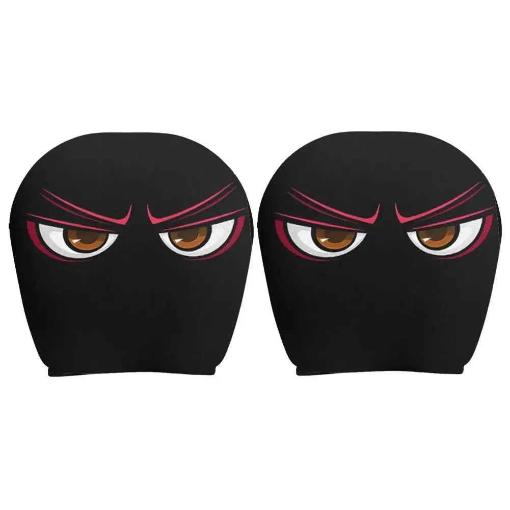 1 Pair Universal Funny Car Headrest Cover Decor Big-eyed Cartoon Print Interior