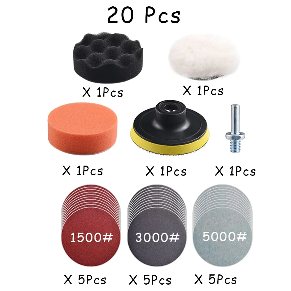 15-65 Pcs Car Headlight Repair Restoration Kit 3 Inch 75mm Sanding Plate Waxing Sponge Sanding Pad for Polishing and Sanding