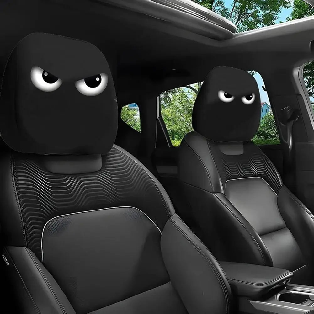 1 Pair Universal Funny Car Headrest Cover Decor Big-eyed Cartoon Print Interior