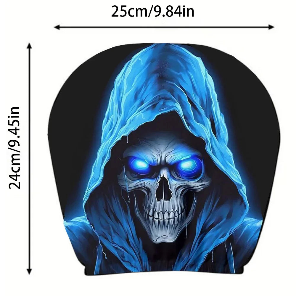 Blue Skull Pattern Car Headrest Cover Universal Protector Case Interior Auto