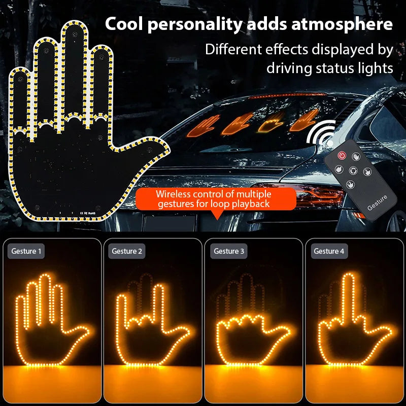 Funny Car Finger Gesture Light Multi-function Warning Tip Anti-Tailgating Premium Automotive Accessory