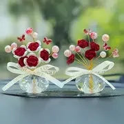 Crystal Glass Rose Dashboard Ornament Elegant Home,/Bedroom/Car Decor, Festive Premium Automotive Accessory