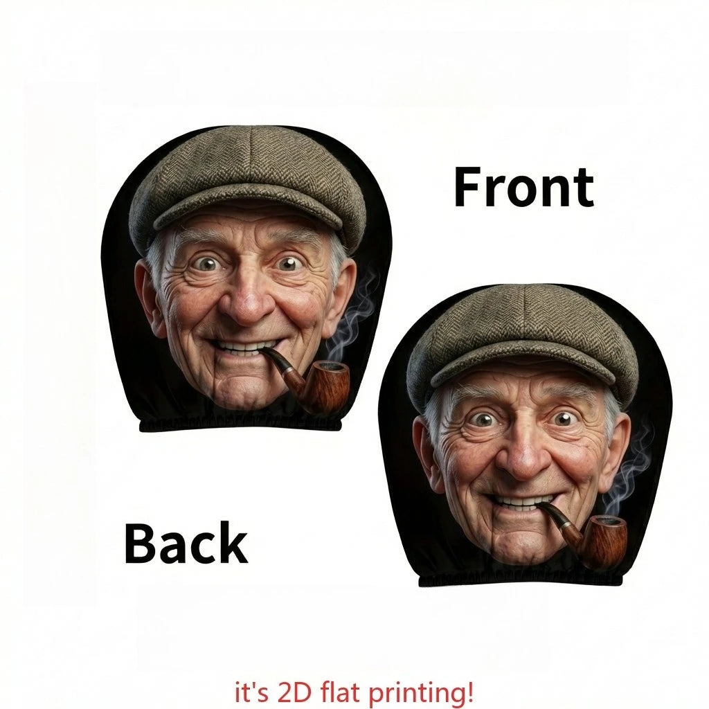 Set of 2 Headrest Covers Featuring a Humorous Old Man Design with Hat Interior