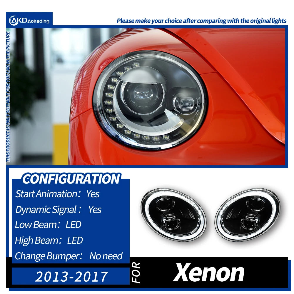 AKD Head Lamp for VW Beetle LED Headlight 2006-2021 Headlights Beetle DRL Turn Signal High Beam Angel Eye Projector Lens