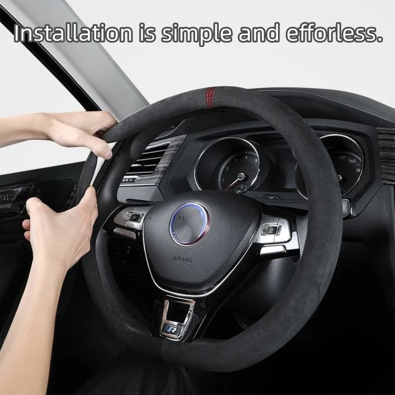 Suede Steering Wheel Cover for All Seasons Auto Ultra-thin Non-slip