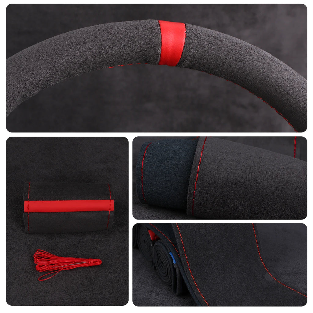 Universal Suede Car Steering Wheel Cover DIY Hand Sewing Soft Leather Braiding