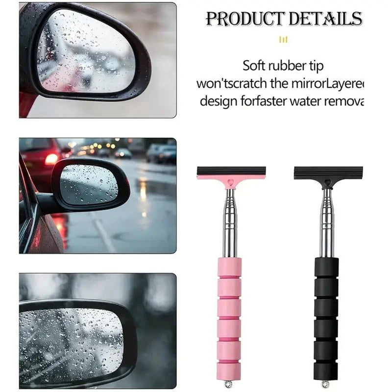 Car Rearview Mirror Wiper Telescopic Handle Durable Stainless Auto Glass Premium Automotive Accessory