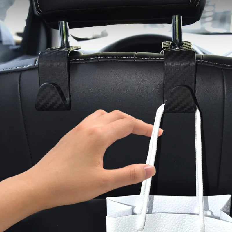 4Pcs Carbon Fibre Hook Car Seat Headrest Auto Back Organizer Hanger Interior