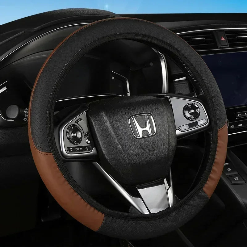 Leather Car Steering-wheel Cover 37CM-38CM Car-styling Interior Accessories