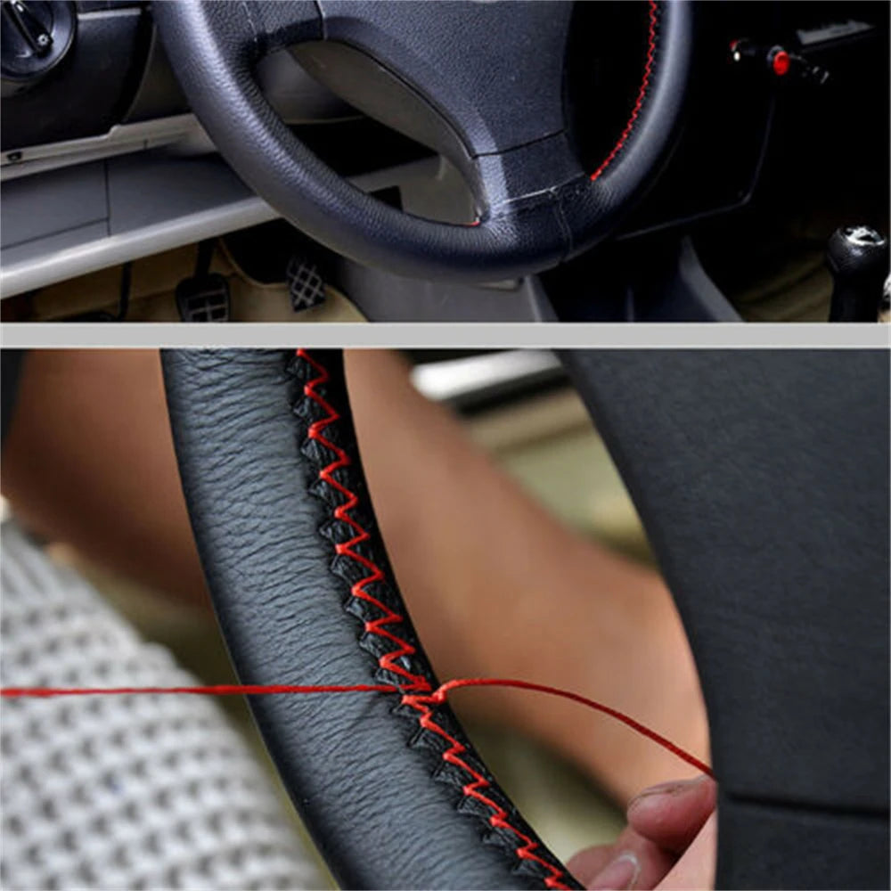 Steering Wheel Cover DIY Leather Braiding Cover Universal Lace Up
