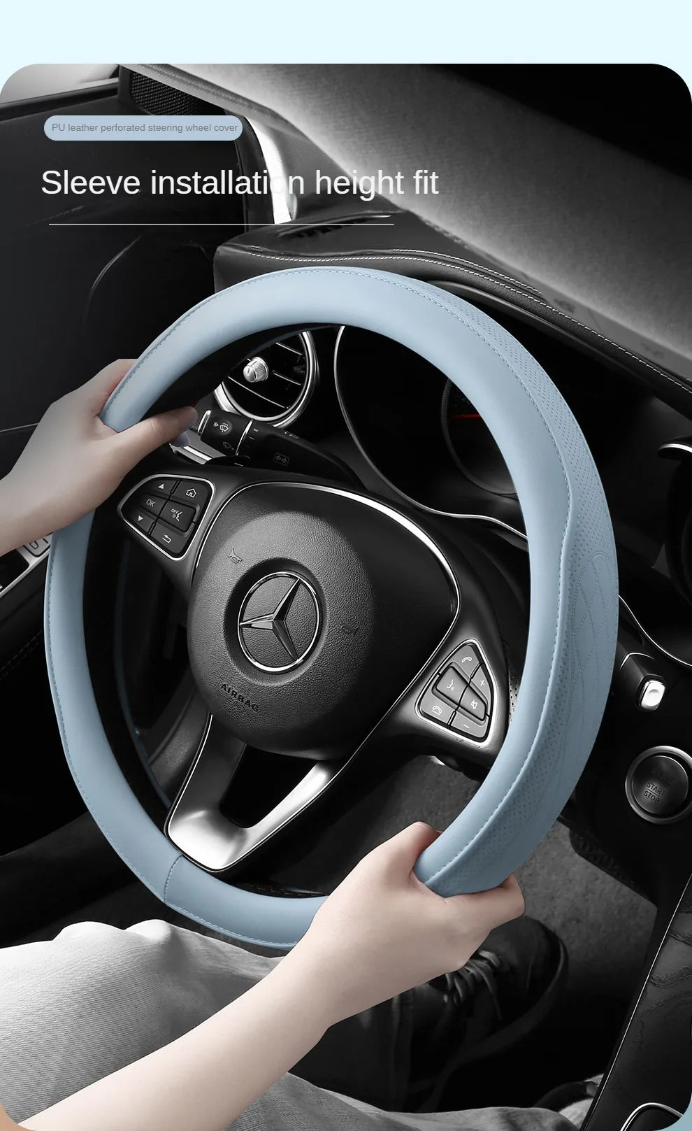 Steering Wheel Cover, Non-slip Napa Leather Perforated Patchwork Car Auto Vehicl
